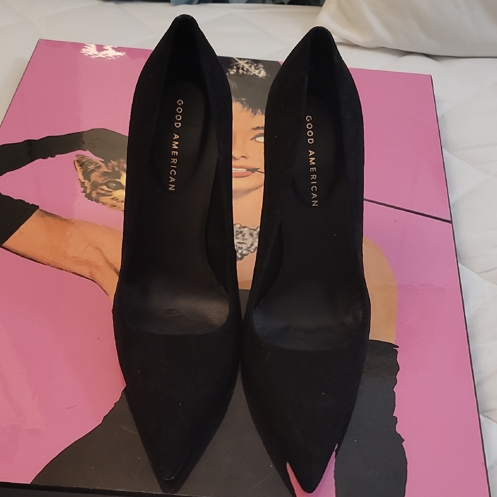 Good American Black Stiletto Heels Classic Design - Picture 3 of 7